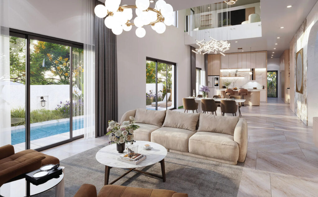 Nội thất phòng khách biệt thự song lập One Era sang trọng hiện đại