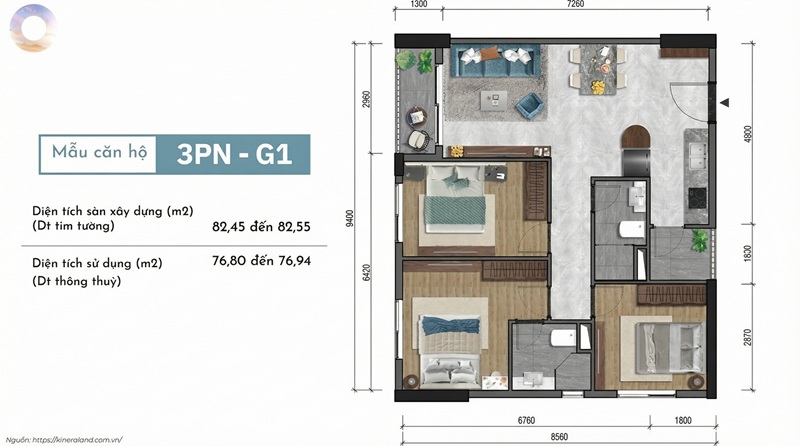 Căn hộ 3 phòng ngủ one era